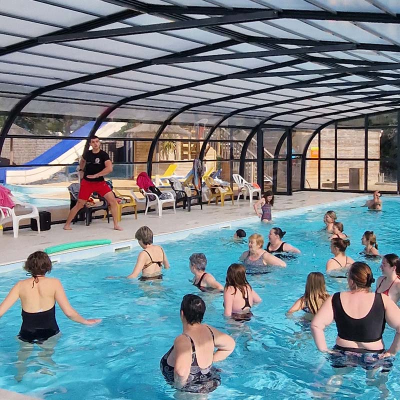 Group of campers during an aquagym session in southern Brittany