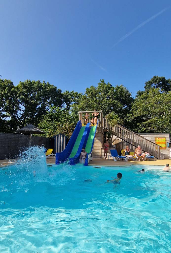 View of the aquatic area of the Chalands fleuris campsite in Brière in Brittany