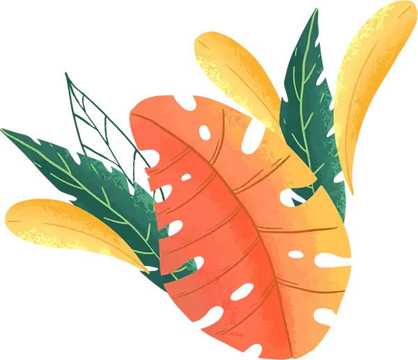 Symbole floral jaune orange et vert en forme de feuille