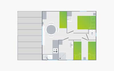 Chalet modèle La Baule 2/4 personnes plan camping les Chalands Fleuris